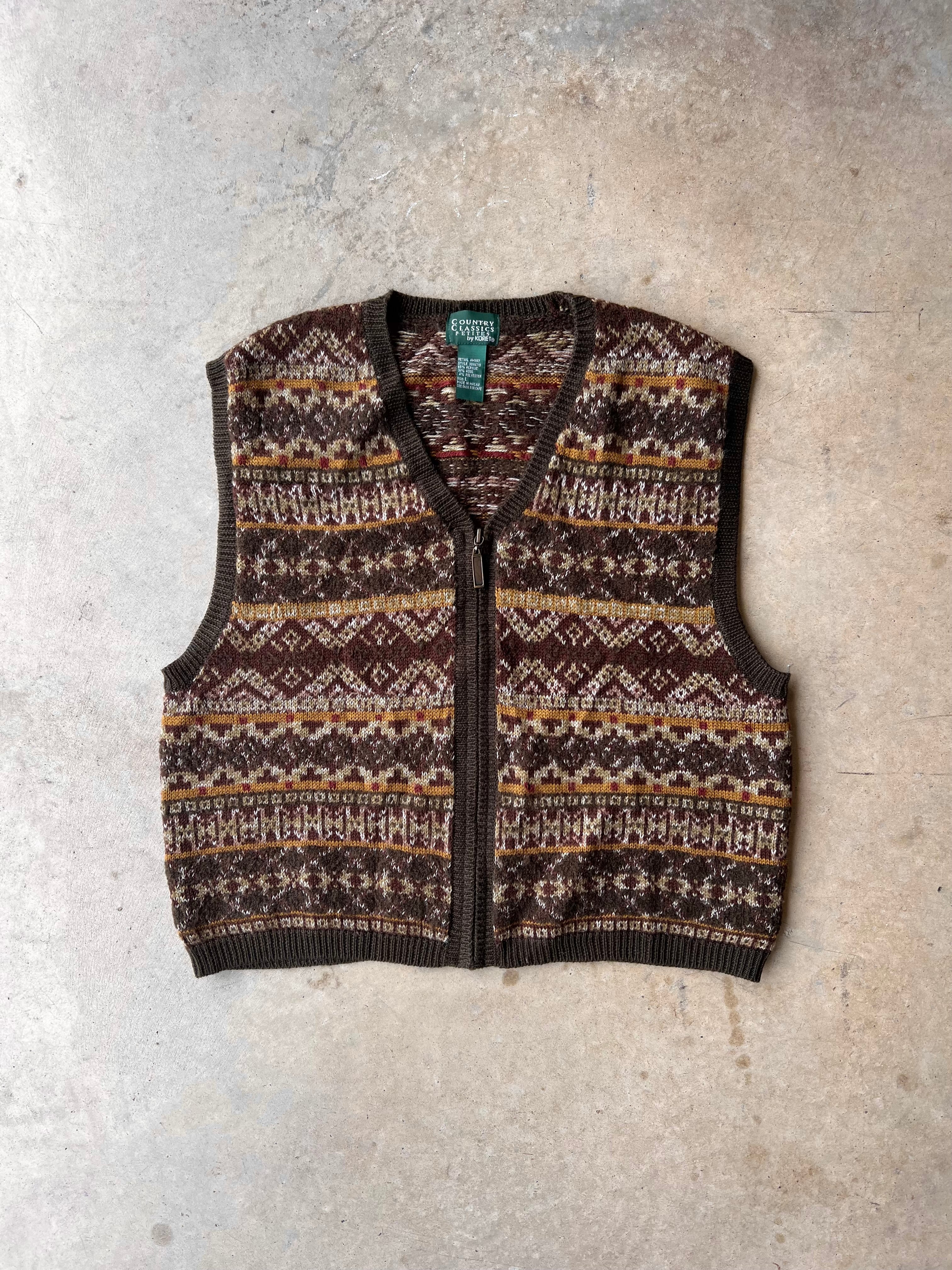 Vintage Zip-Up Sweater Vest Earth Tone - (L)