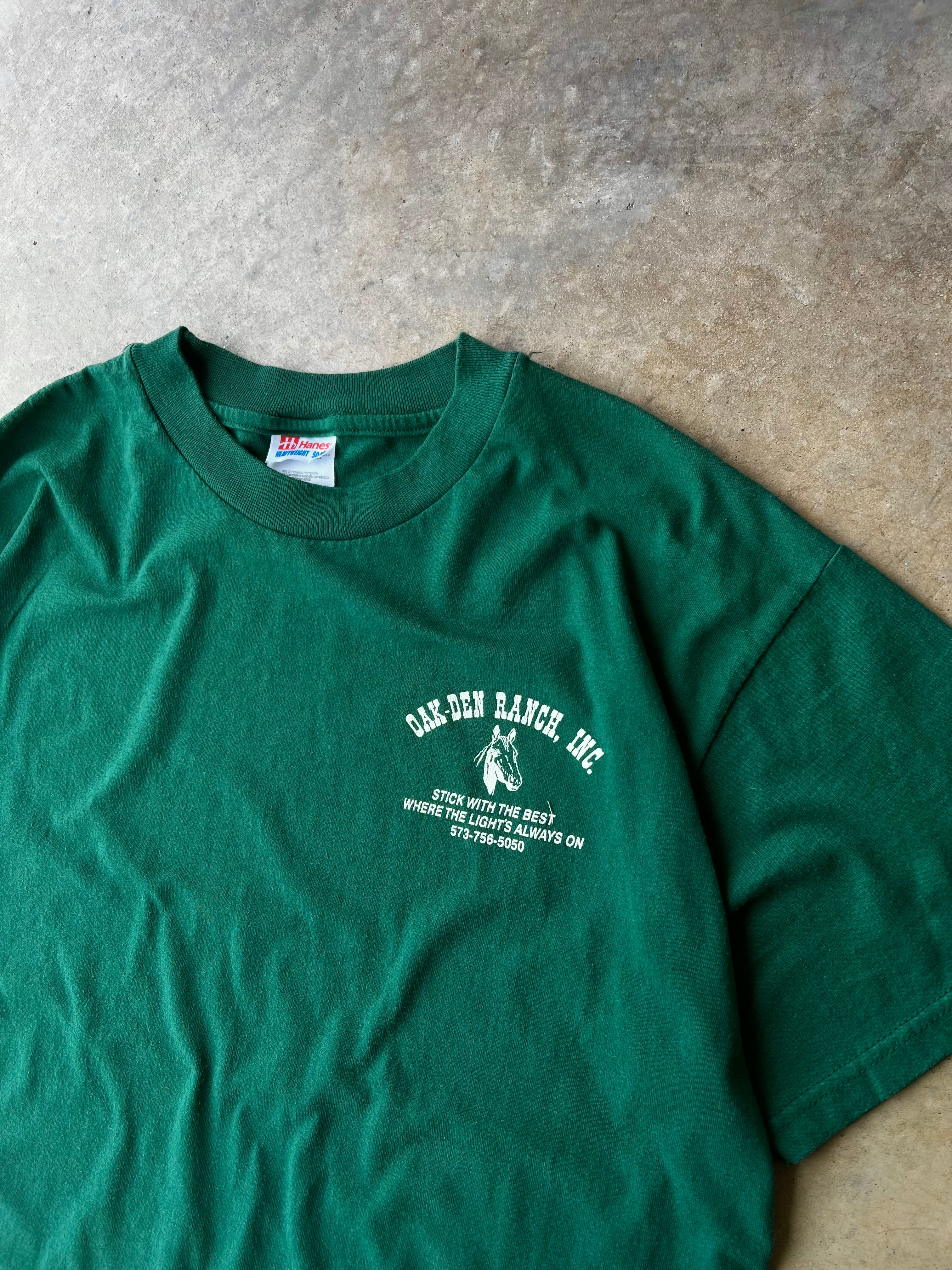 Vintage 90s Forest Green Advertising T-Shirt - (L)