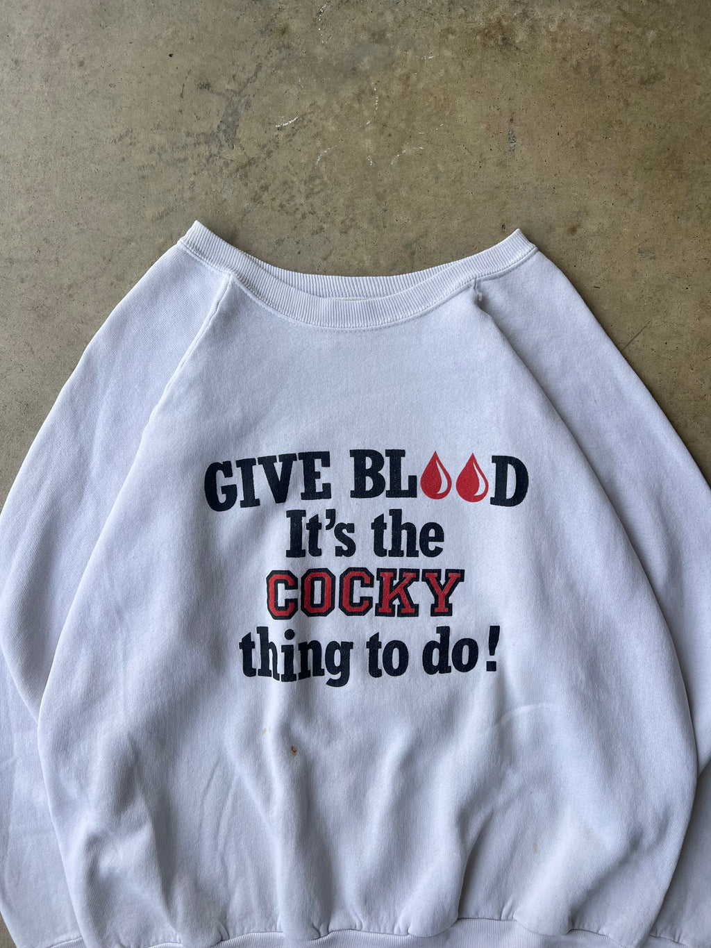 Vintage 1990s Give Blood White Graphic Sweatshirt - (L)
