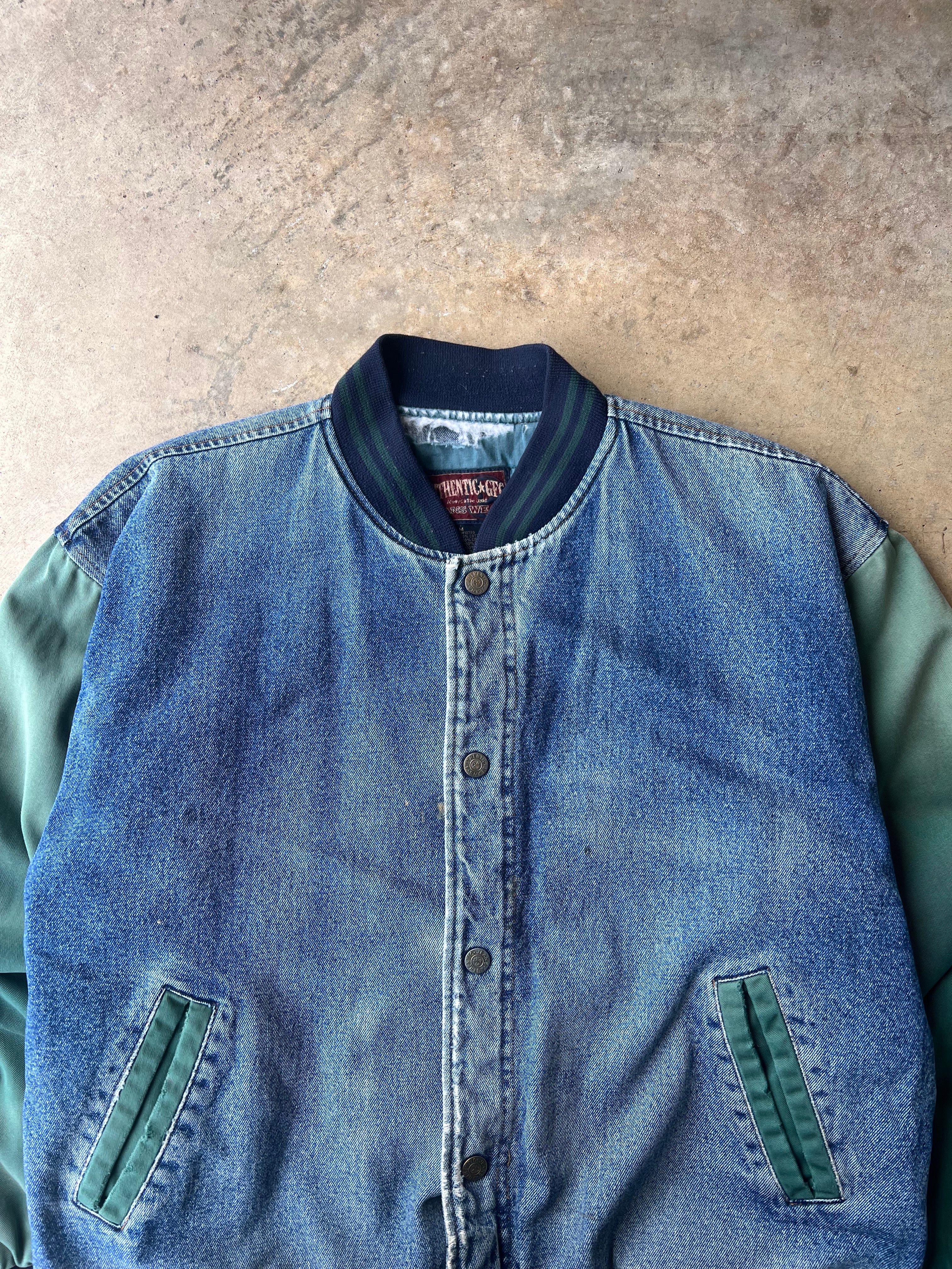 Vintage 90s Faded Distressed Two Tone Jean Jacket - (M)