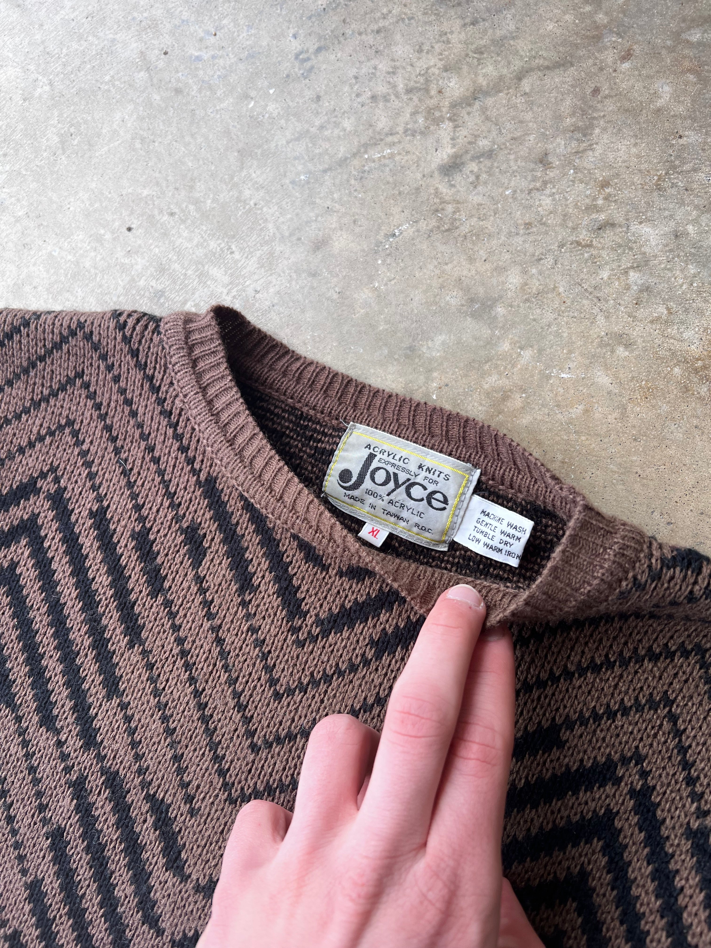 Vintage Patterned Brown Earth Tone Sweater - (XL)