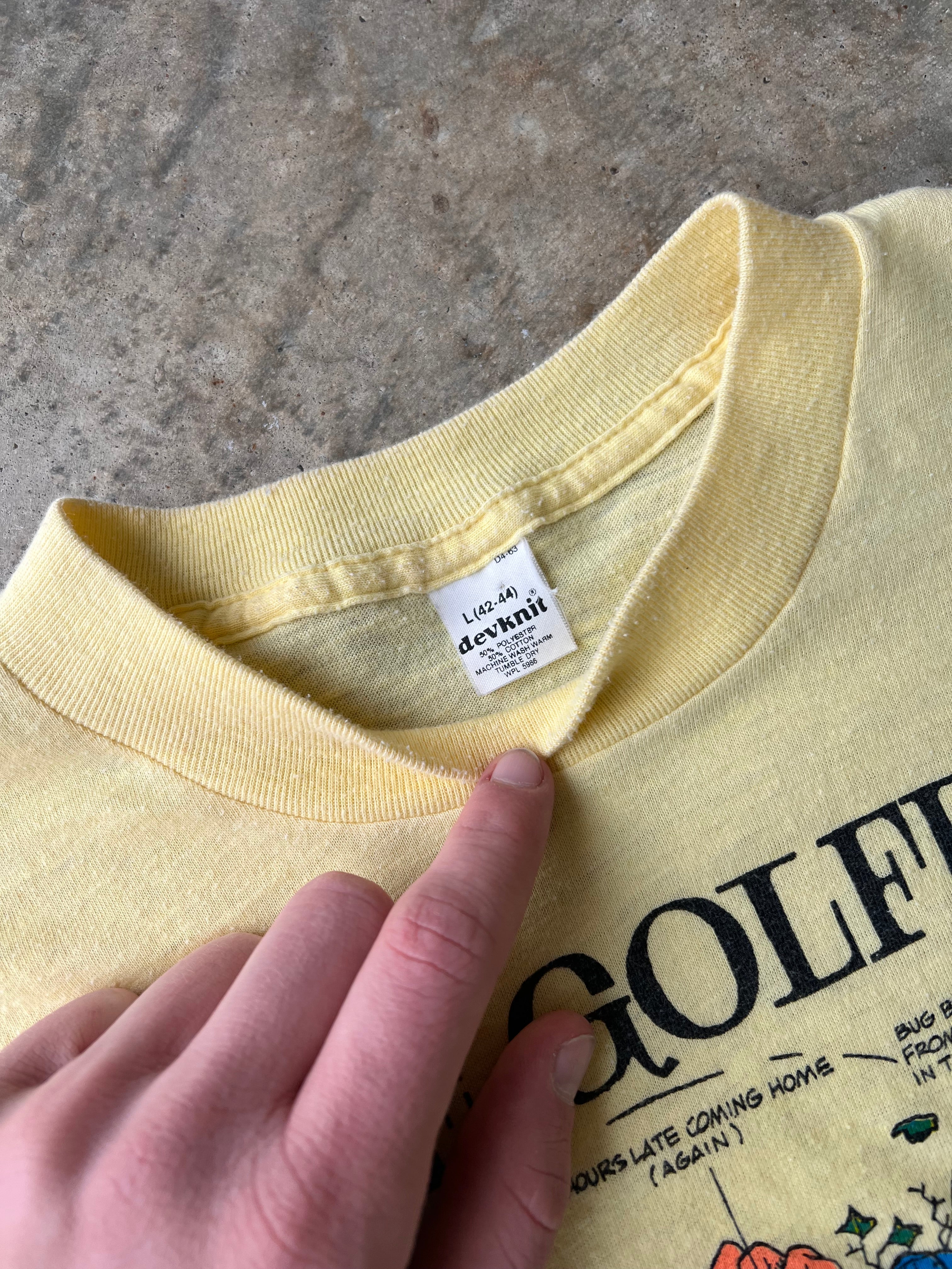 Vintage 1980s Yellow Funny Golfer T-Shirt - (L)