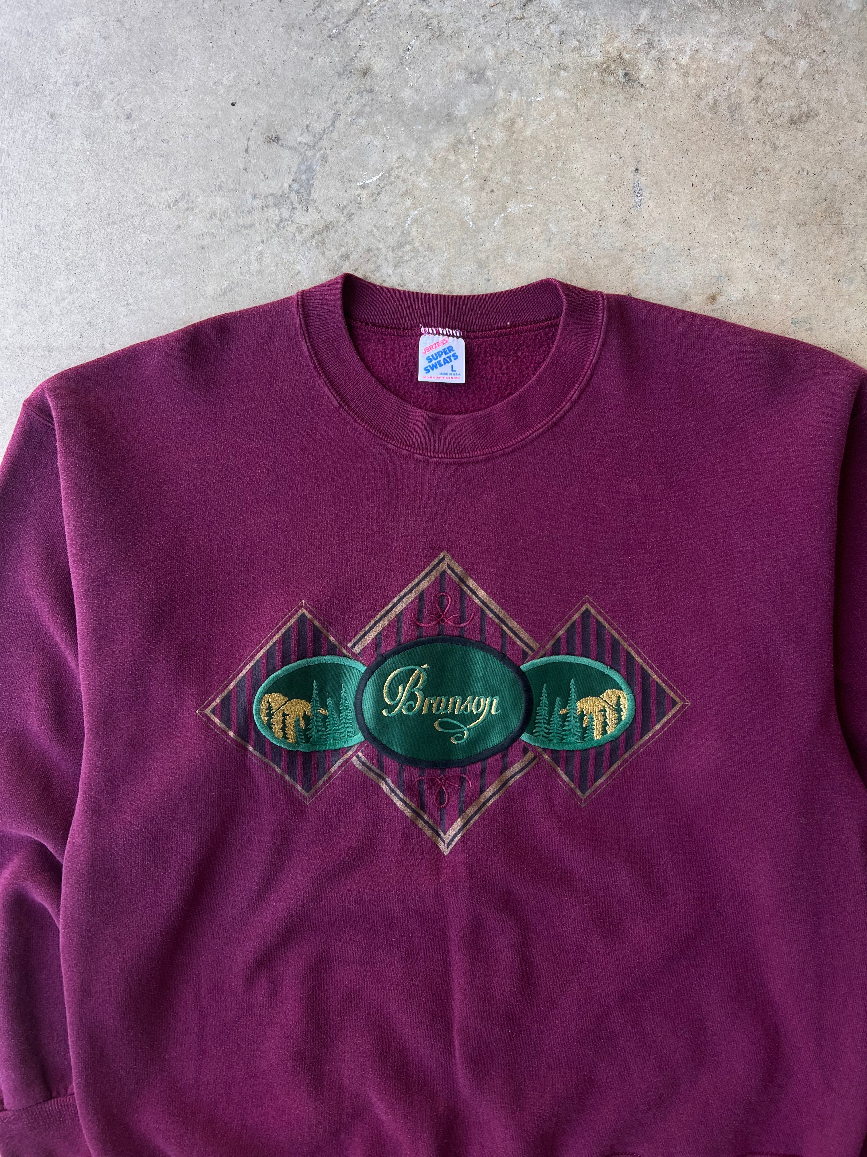 Vintage 1990s Branson Burgundy Embroidered Sweatshirt - (L)