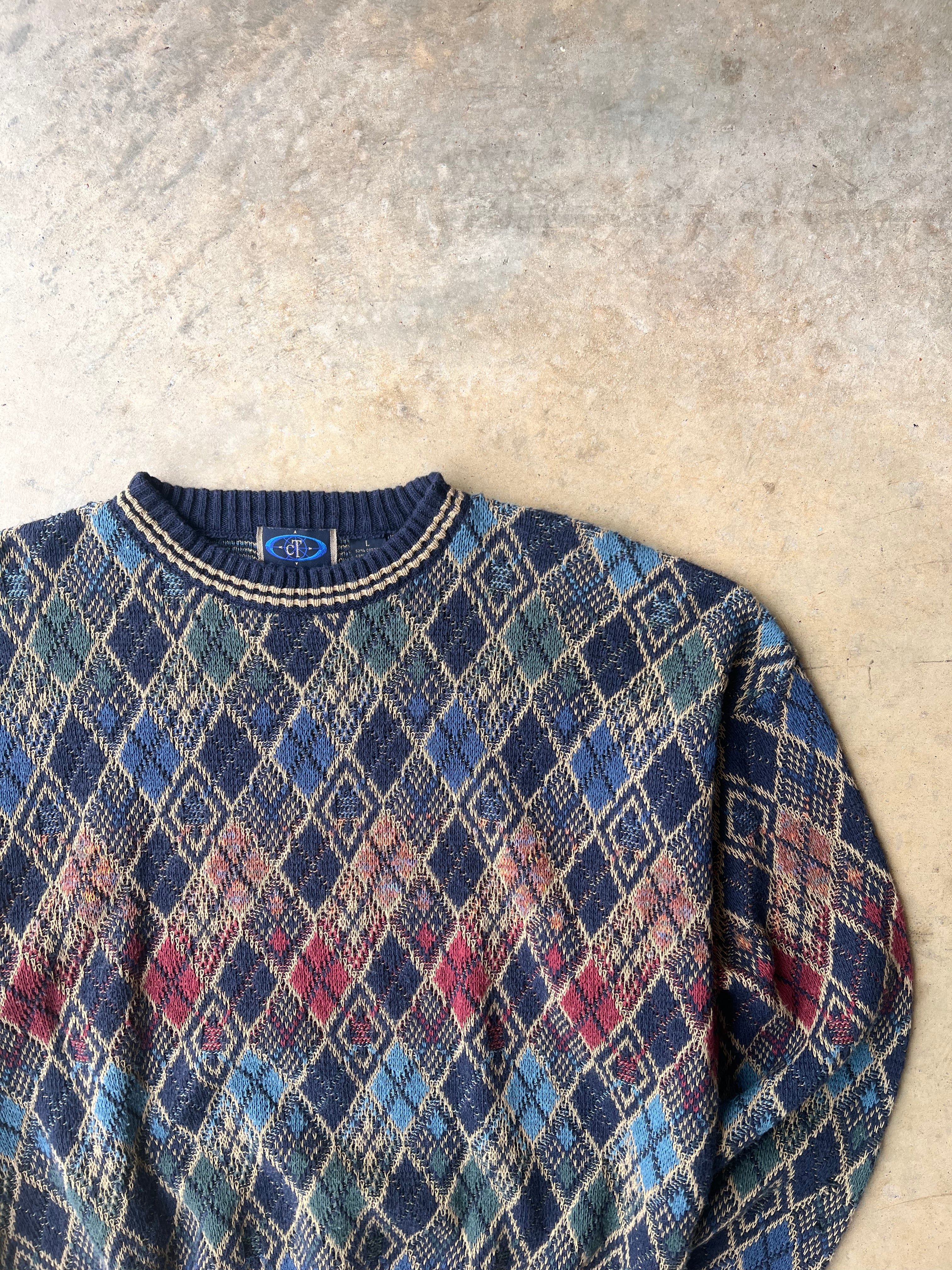 Vintage 1990s Patterned Earth Tone Sweater - (L)