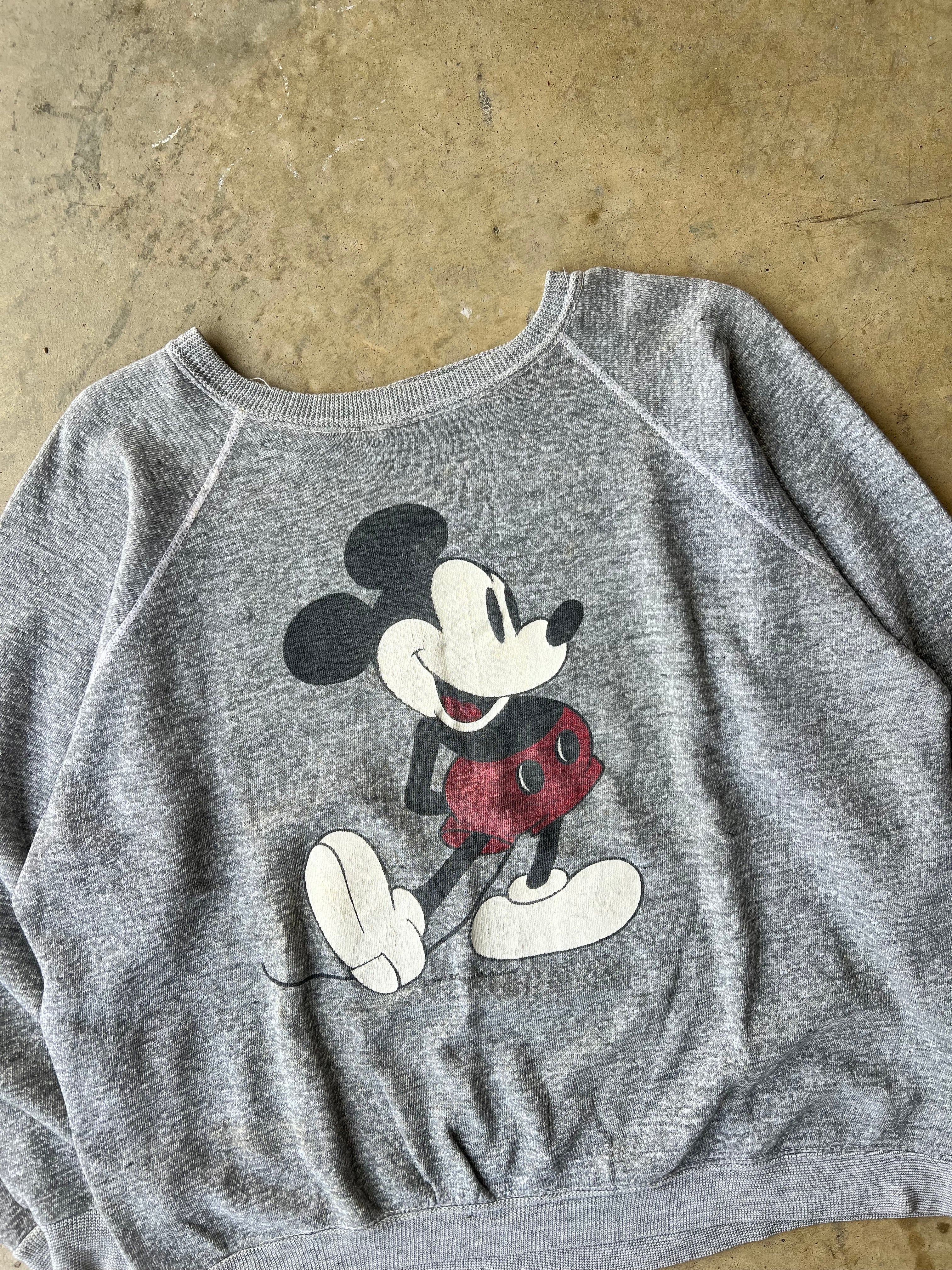 Vintage 1970s Mickey Mouse Grey Raglan Sweatshirt - (S)