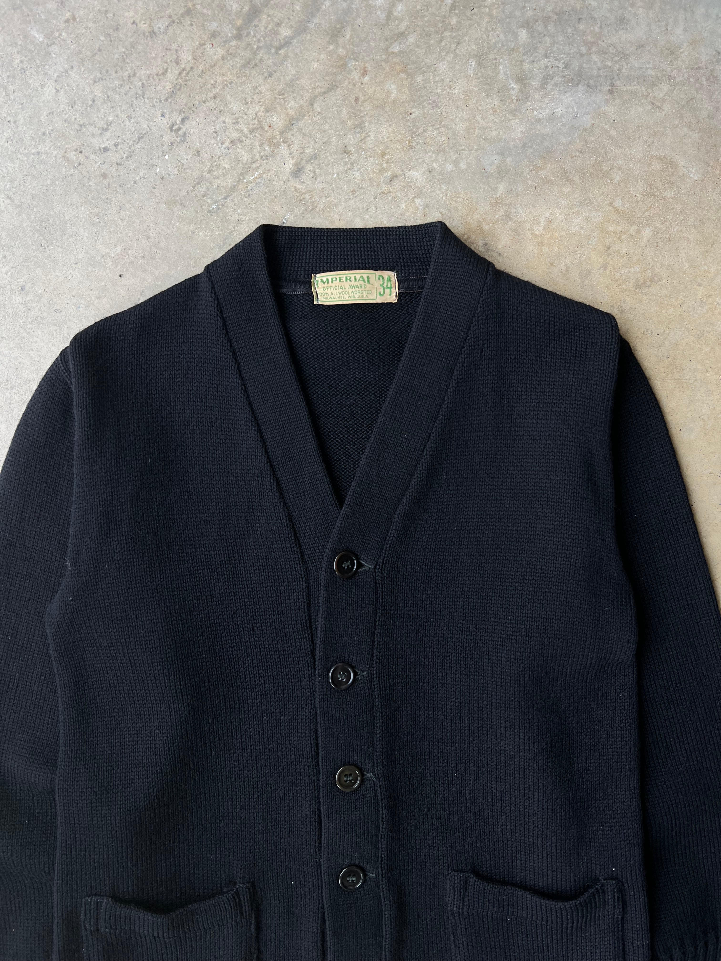 Vintage 1950s Black Wool Cardigan - (S)