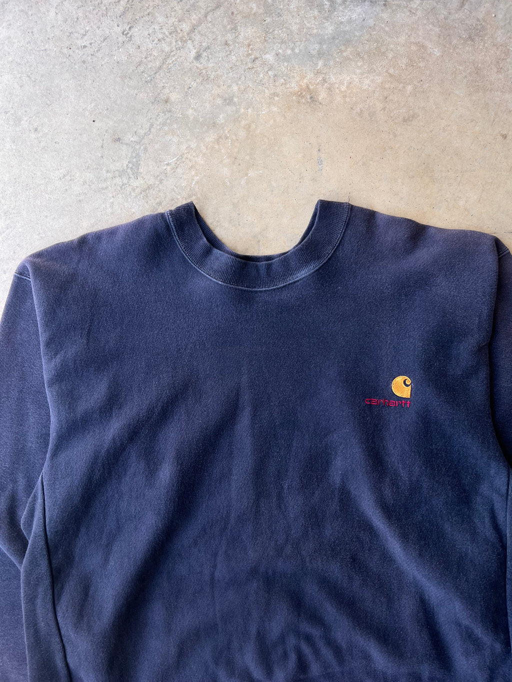 Vintage 1990s Carhartt Navy Embroidered Reverse Weave Sweatshirt - (XL)