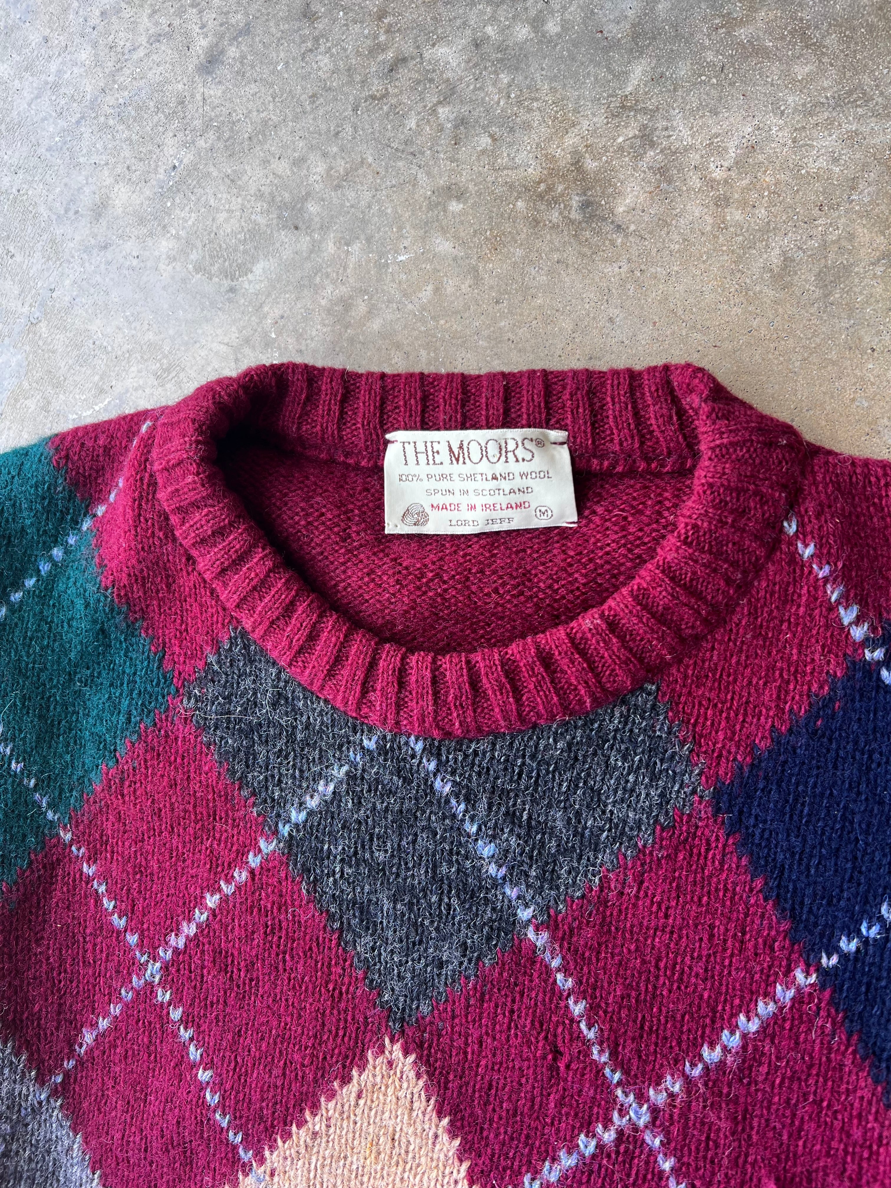 Vintage 1980s Argyle Shetland Wool Sweater - (M)