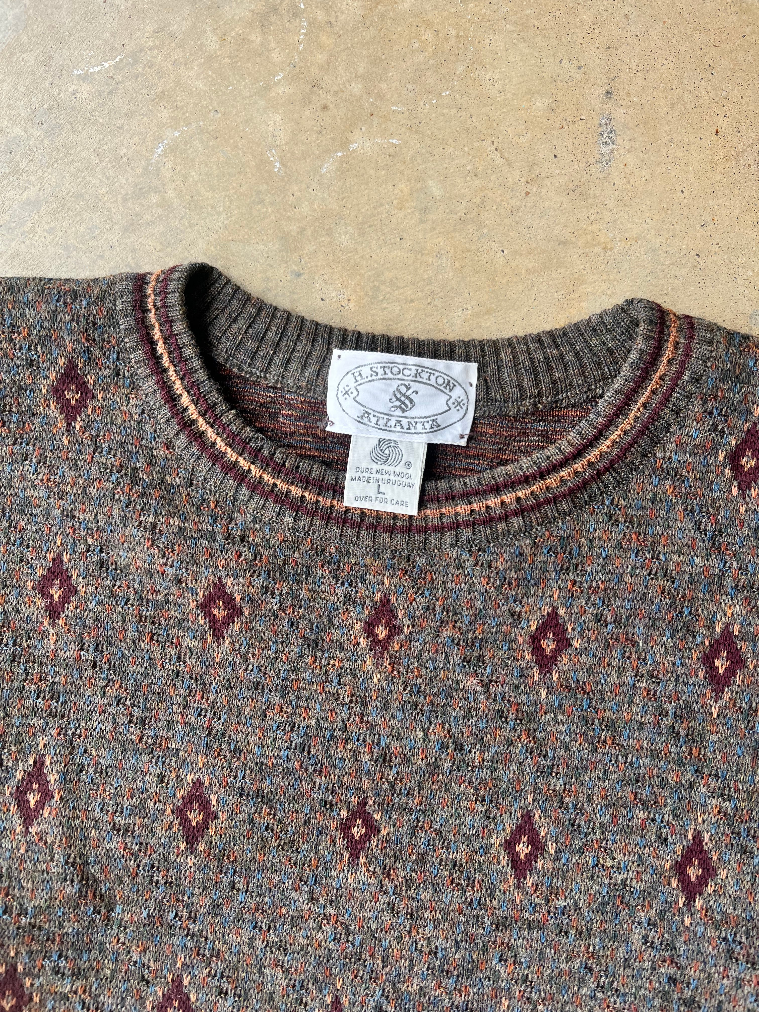 Vintage 1990s Wool Earth Tone Patterned Sweater - (L)