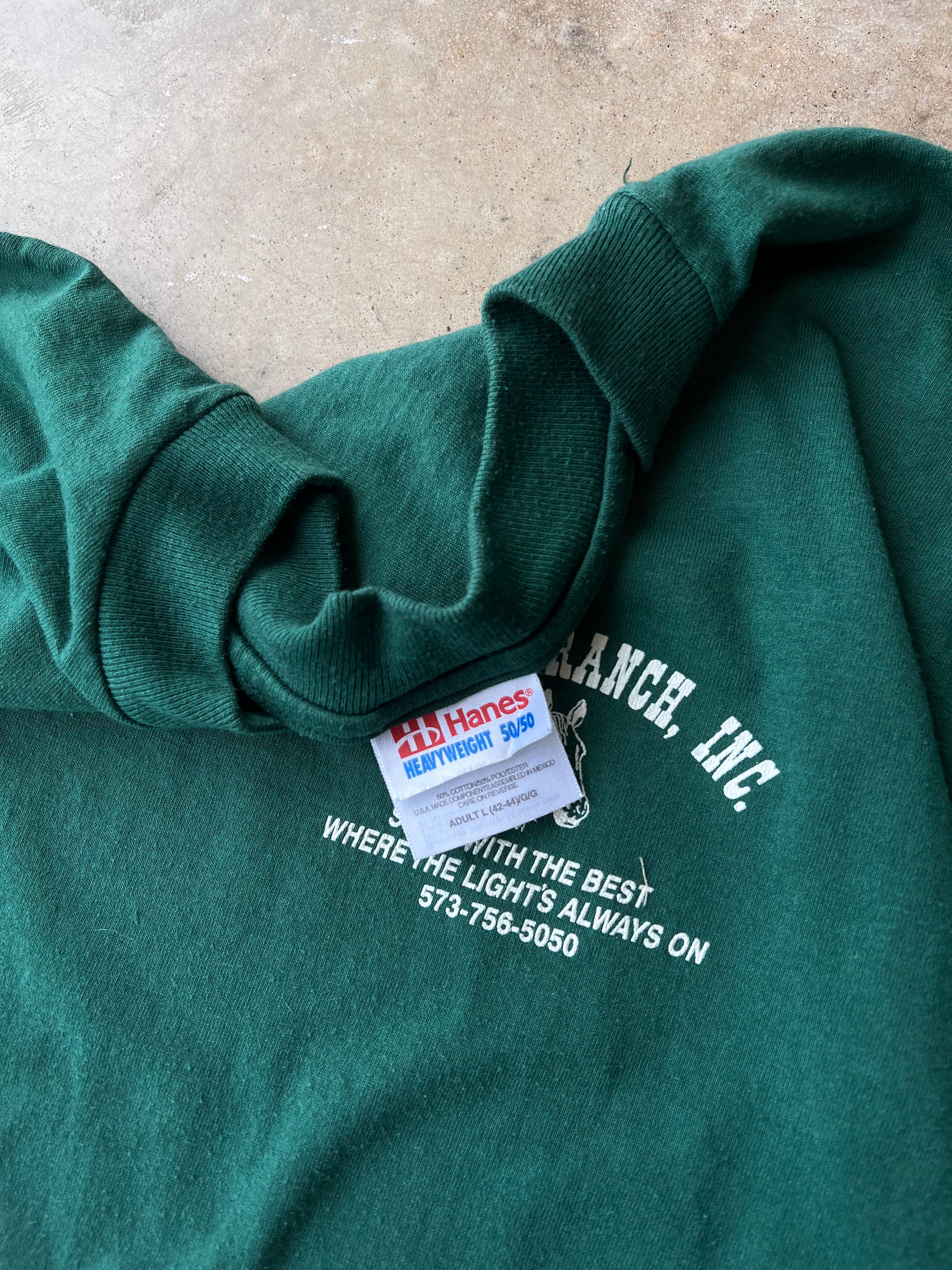 Vintage 90s Forest Green Advertising T-Shirt - (L)