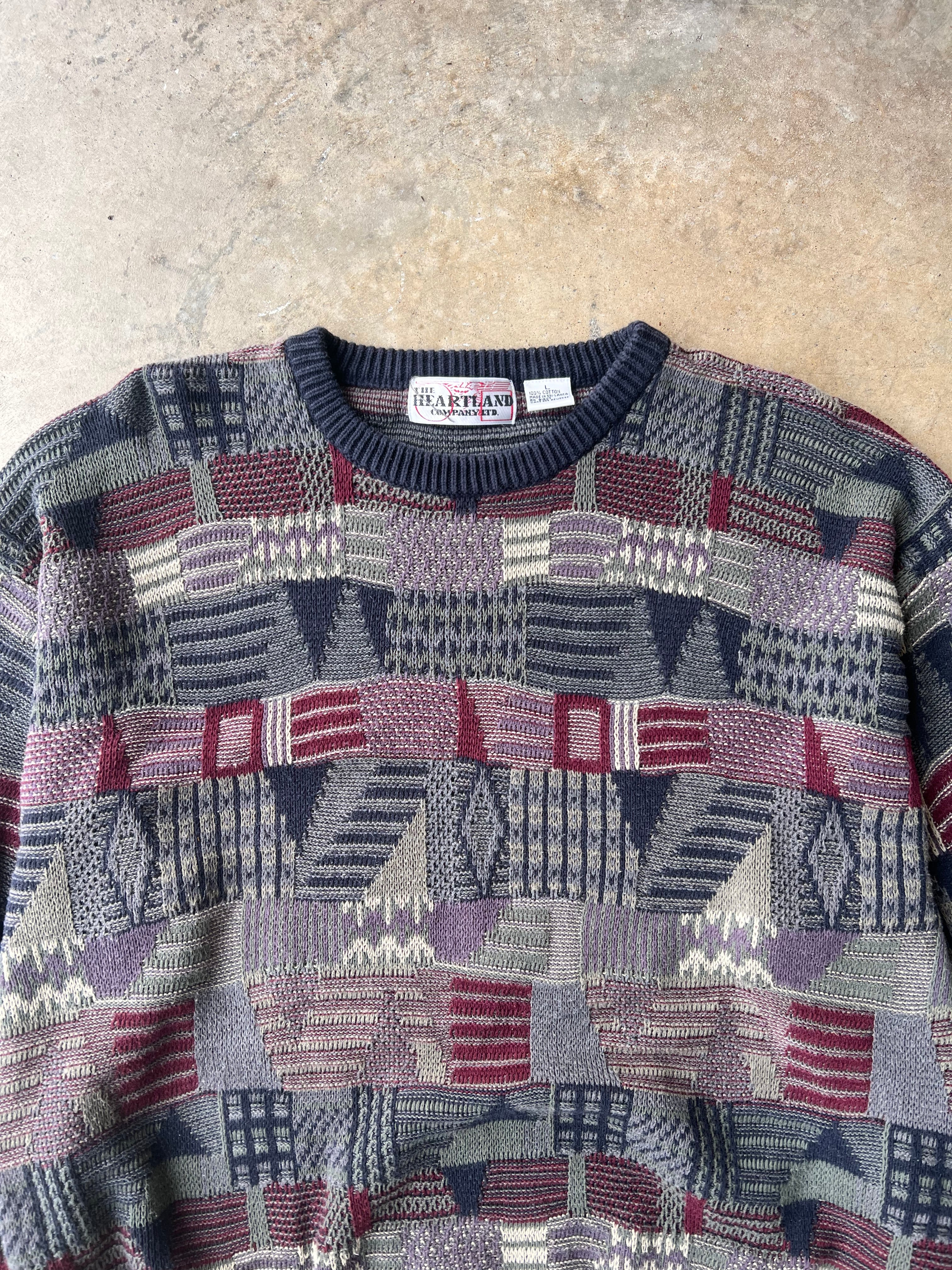 Vintage 1990s Patterned Earth Tone Sweater - (L)
