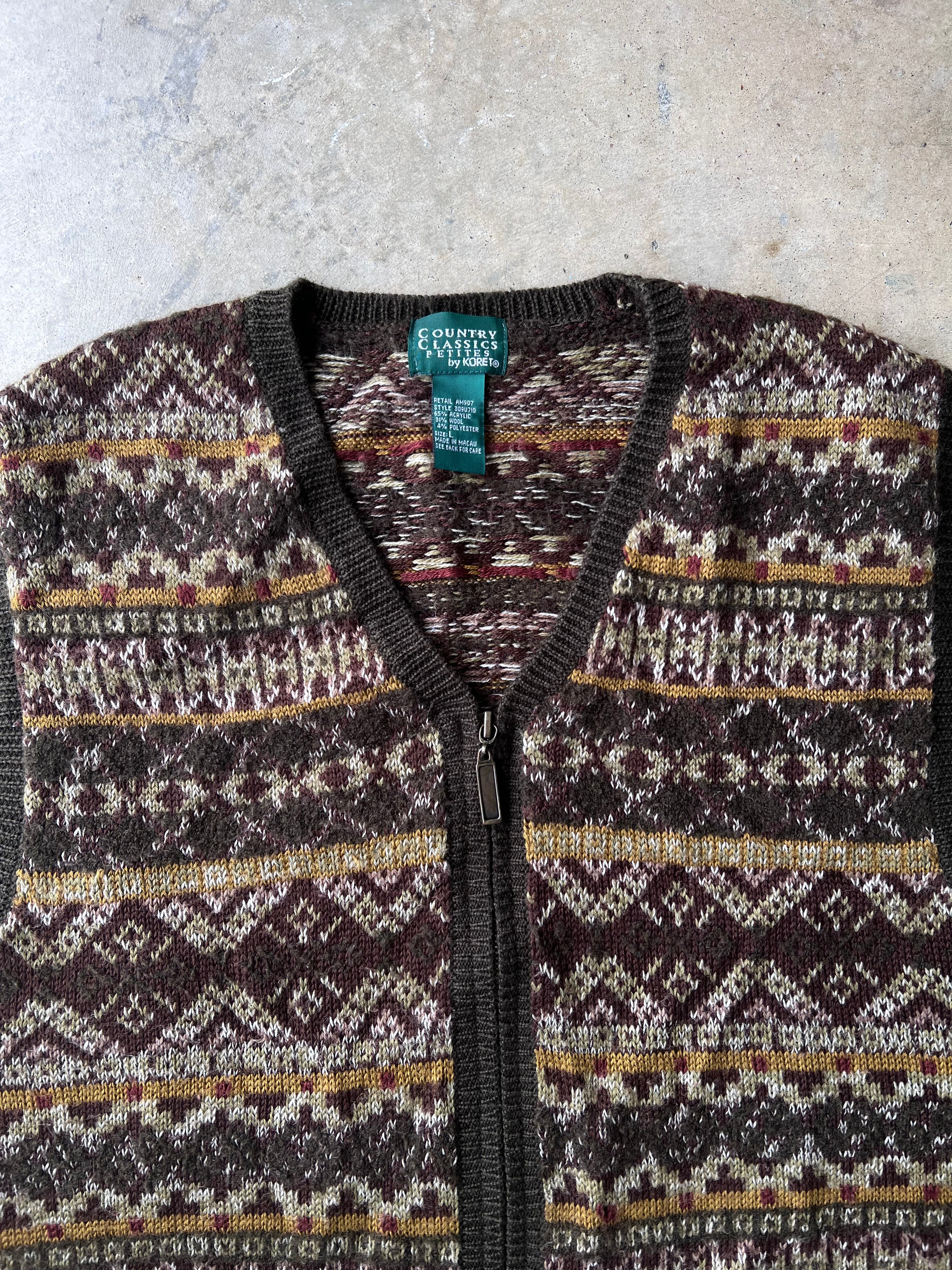 Vintage Zip-Up Sweater Vest Earth Tone - (L)