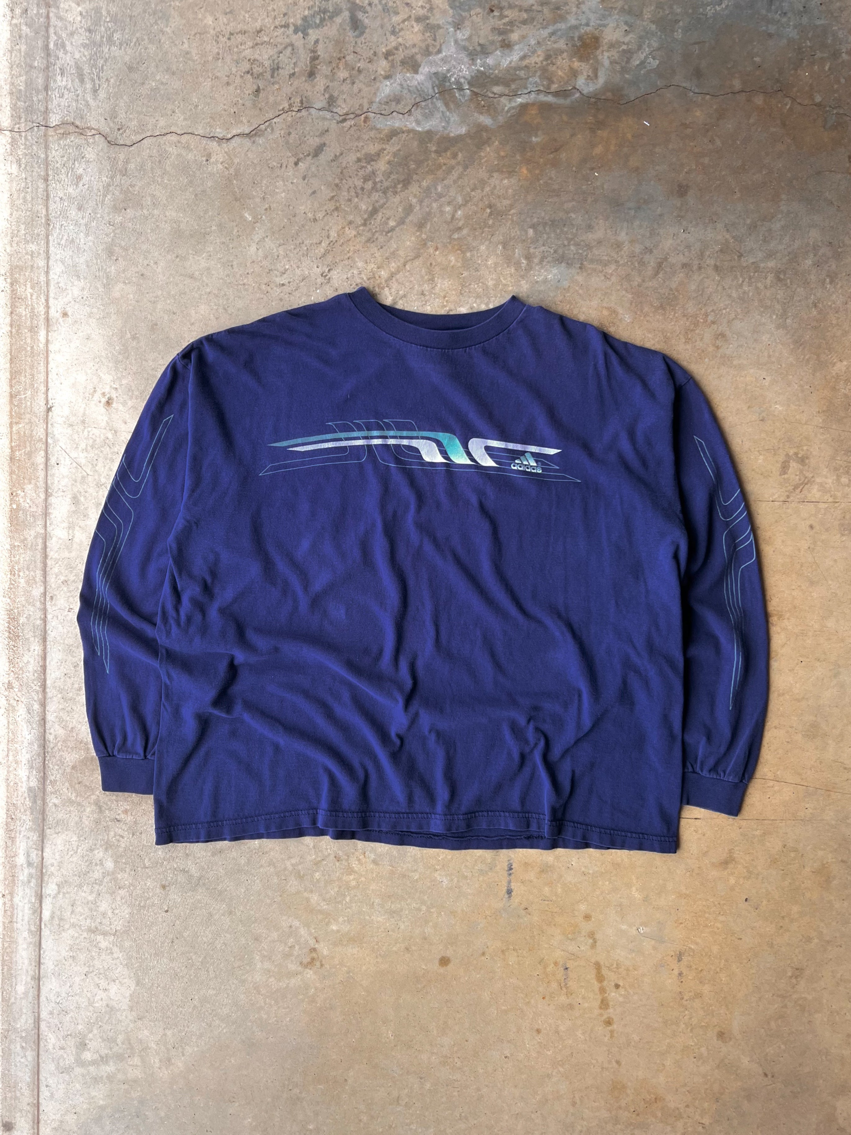 Vintage 1990s Navy Adidas Long Sleeve Shirt - (XL)
