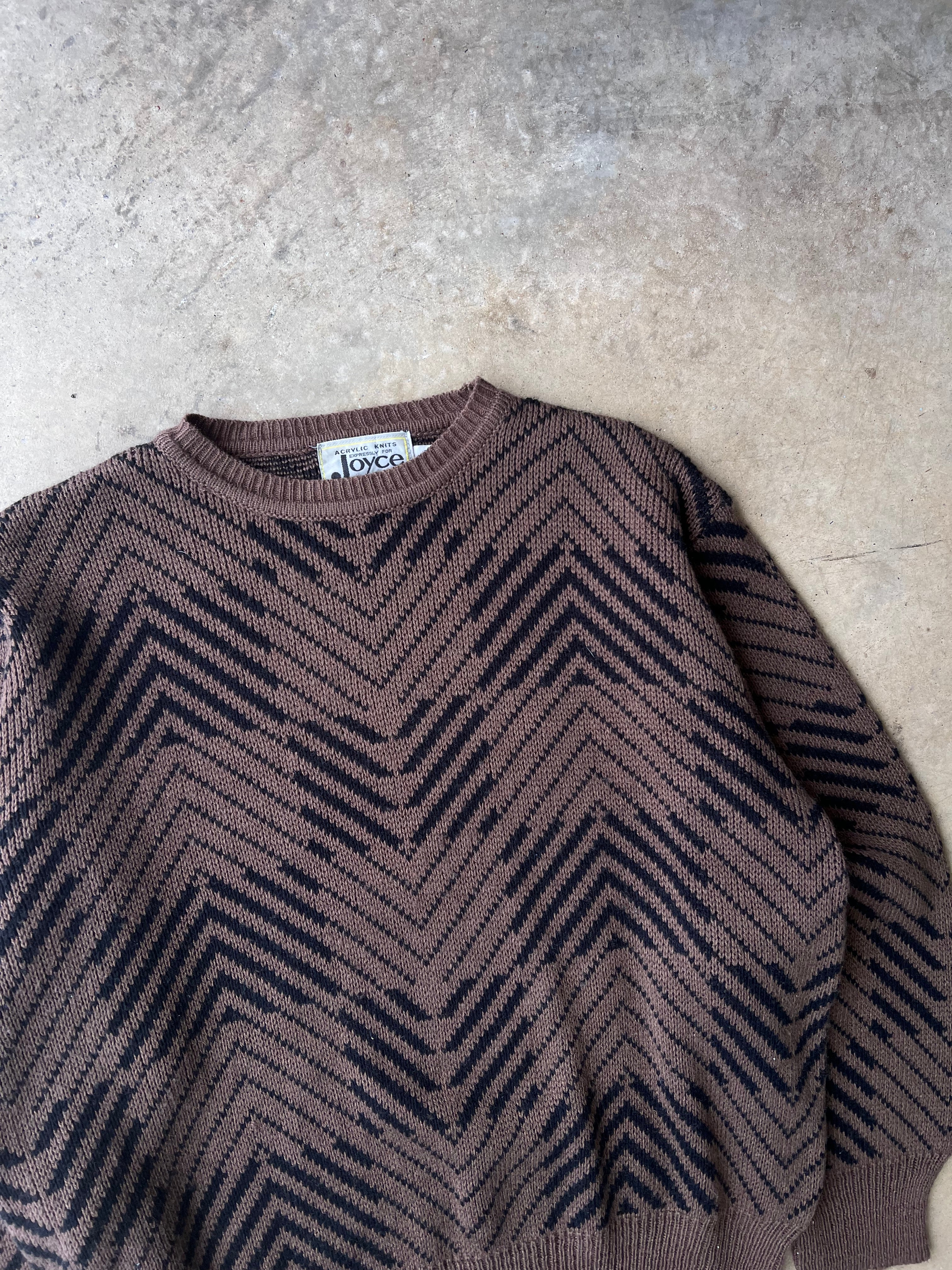 Vintage Patterned Brown Earth Tone Sweater - (XL)