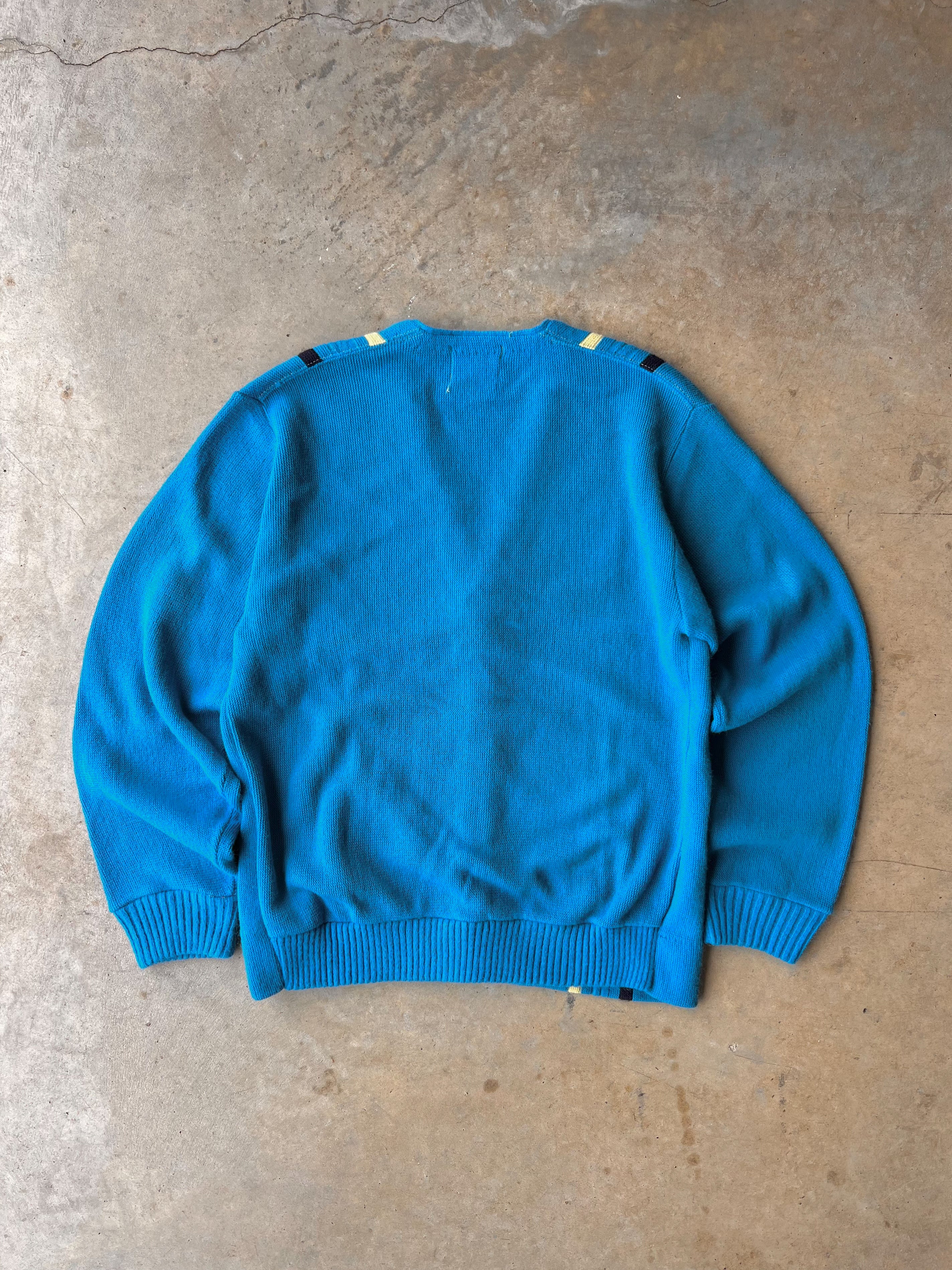 Vintage 1970s Striped Blue Cardigan - (L)