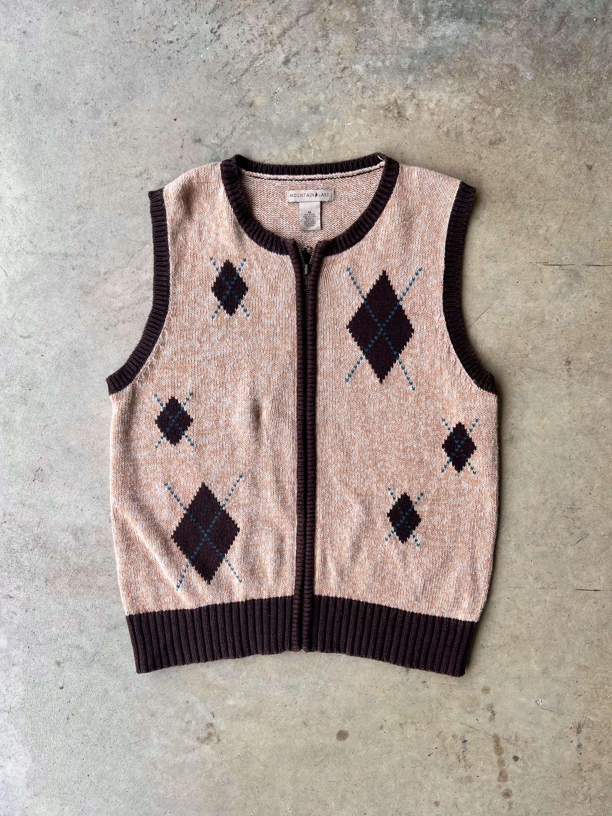 Vintage Zip-Up Sweater Vest Earth Tone - (M)
