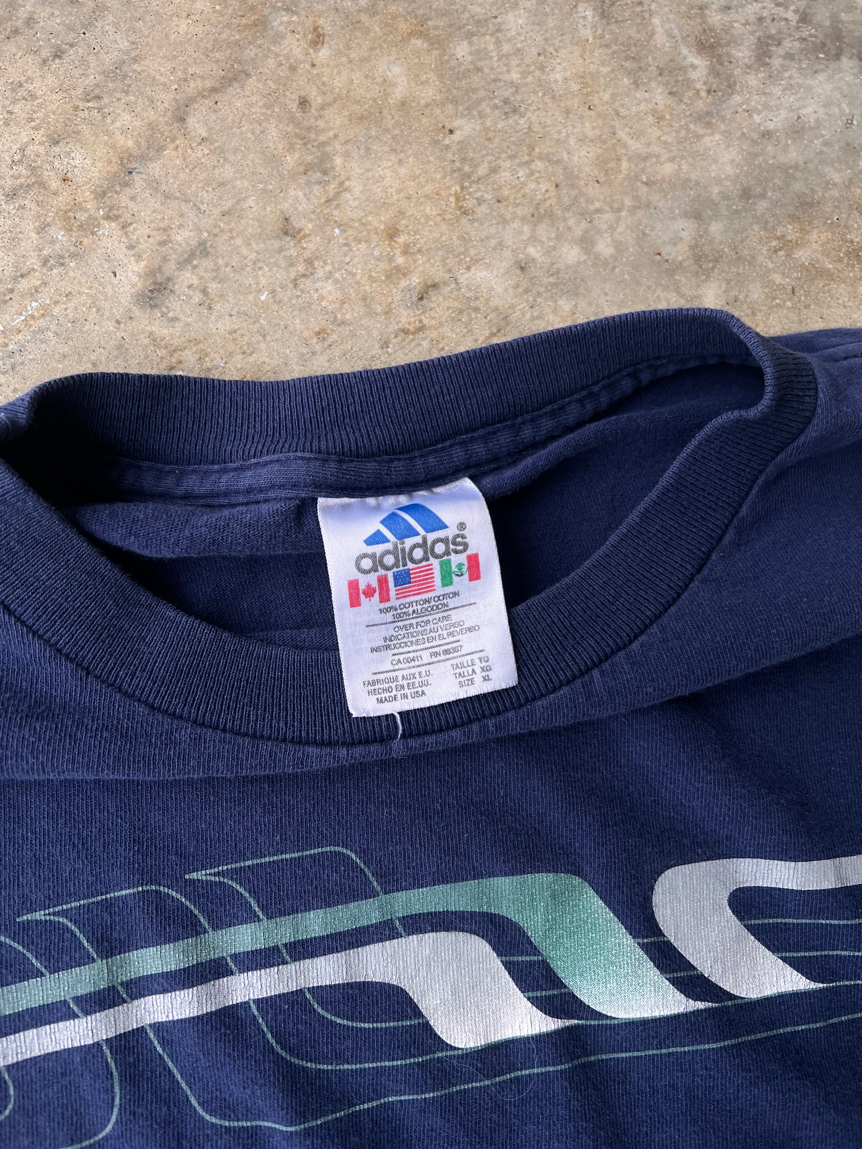 Vintage 1990s Navy Adidas Long Sleeve Shirt - (XL)