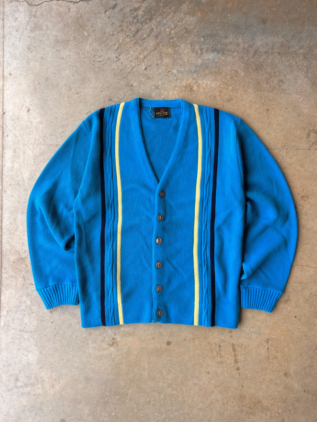 Vintage 1970s Striped Blue Cardigan - (L)