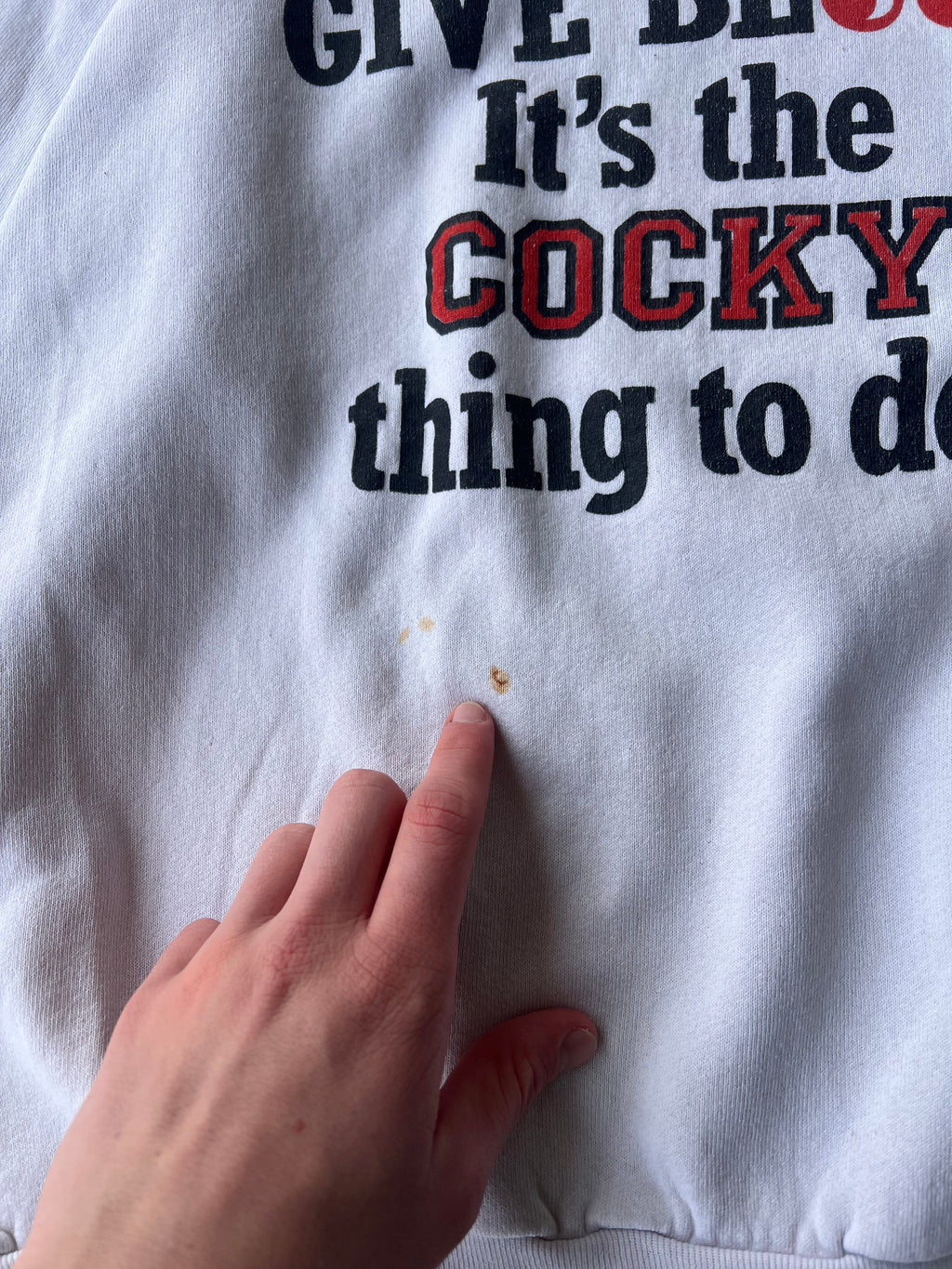 Vintage 1990s Give Blood White Graphic Sweatshirt - (L)