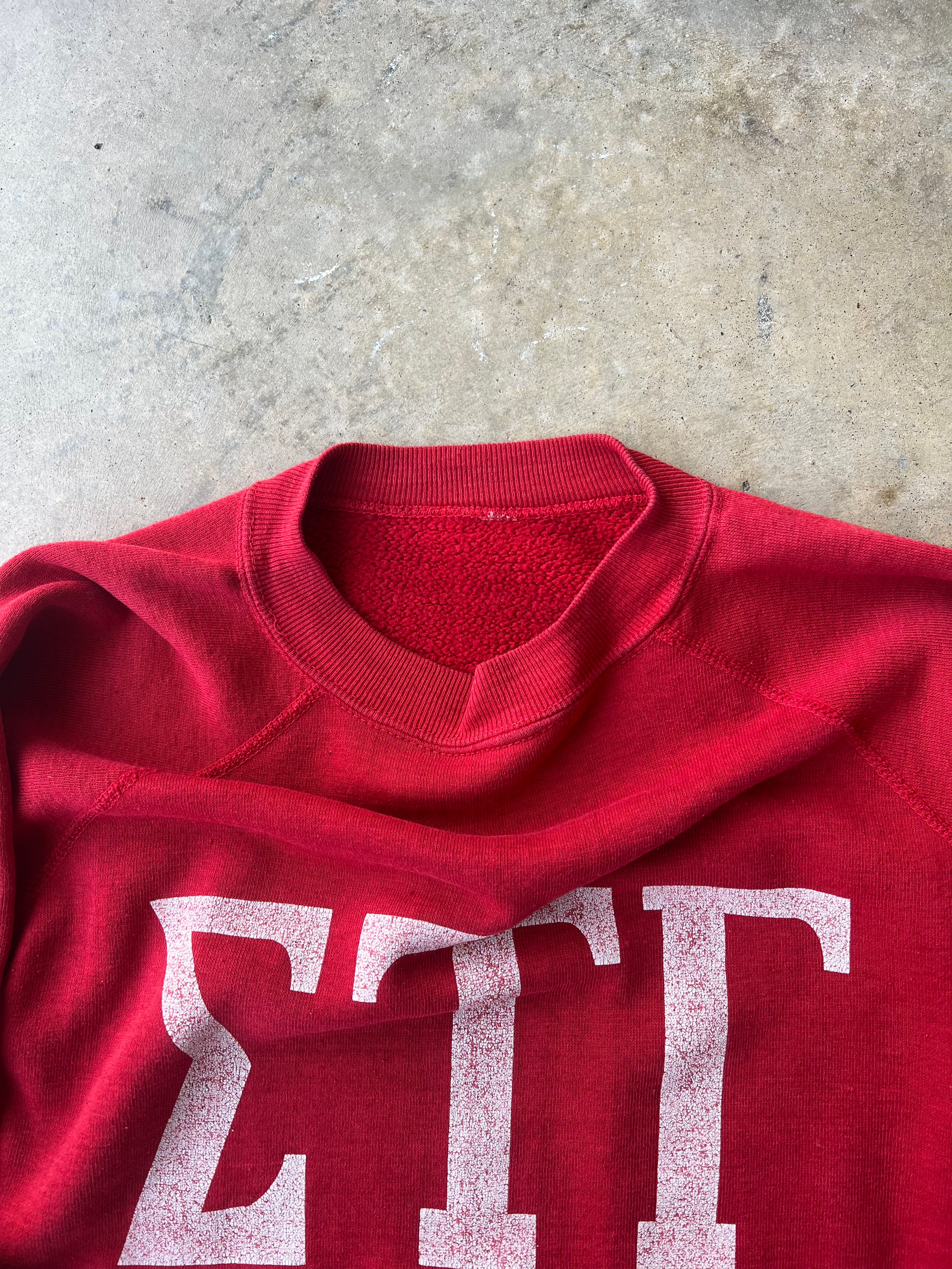 Vintage 1950s Sig Tau Gamma Red Faded Sweatshirt - (L)