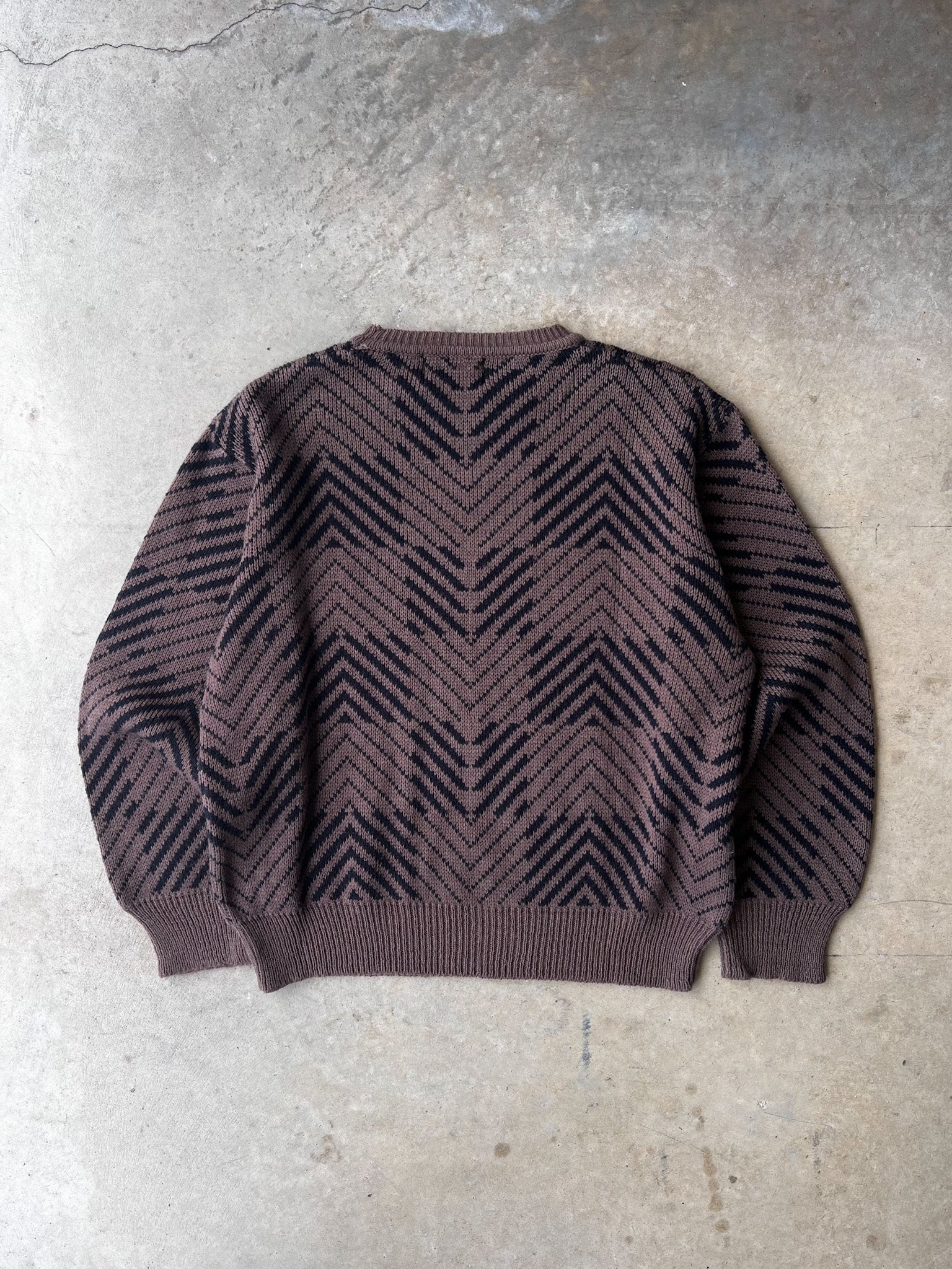 Vintage Patterned Brown Earth Tone Sweater - (XL)
