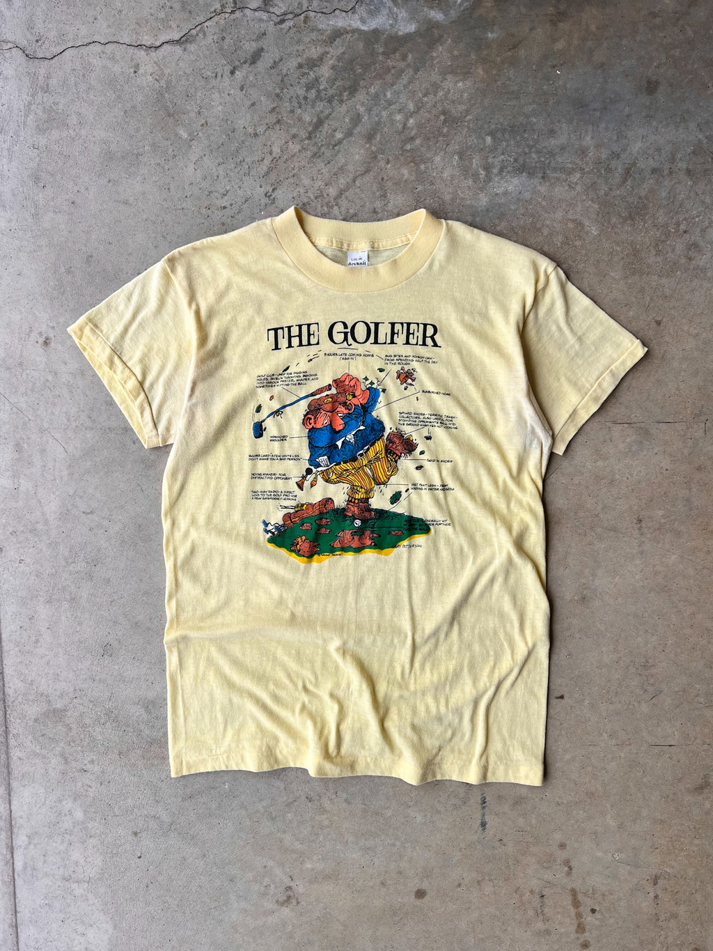 Vintage 1980s Yellow Funny Golfer T-Shirt - (L)