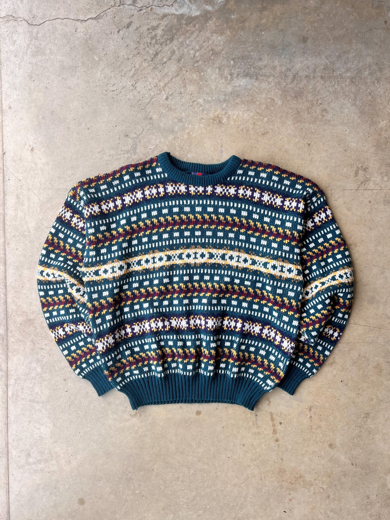 Vintage Patterned Earth Tone Sweater - (XL)