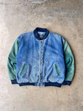 Vintage 90s Faded Distressed Two Tone Jean Jacket - (M)
